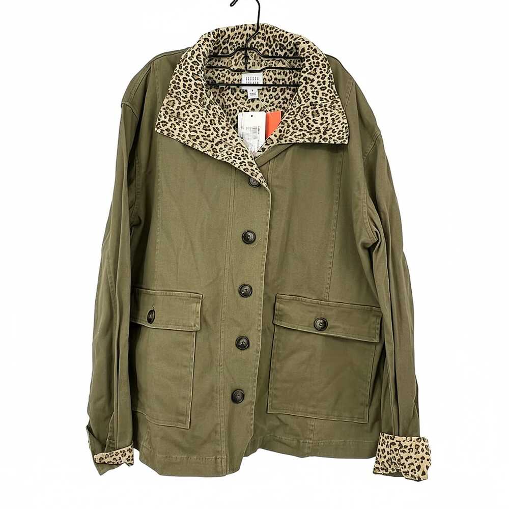 Peyton Jensen Animal Print Jean Jacket | Cotton Spandex Green Brown M